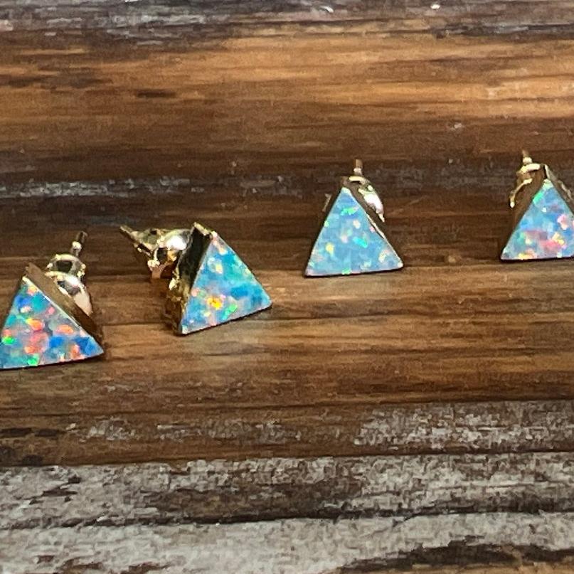 Opal Genuine Triangle 14k Gold Plate Earrings