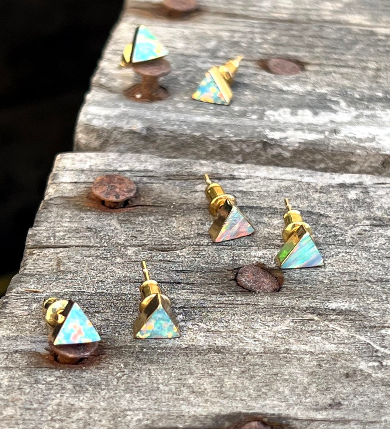 Opal Genuine Triangle 14k Gold Plate Earrings