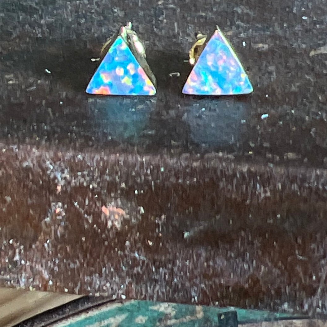 Opal Genuine Triangle 14k Gold Plate Earrings