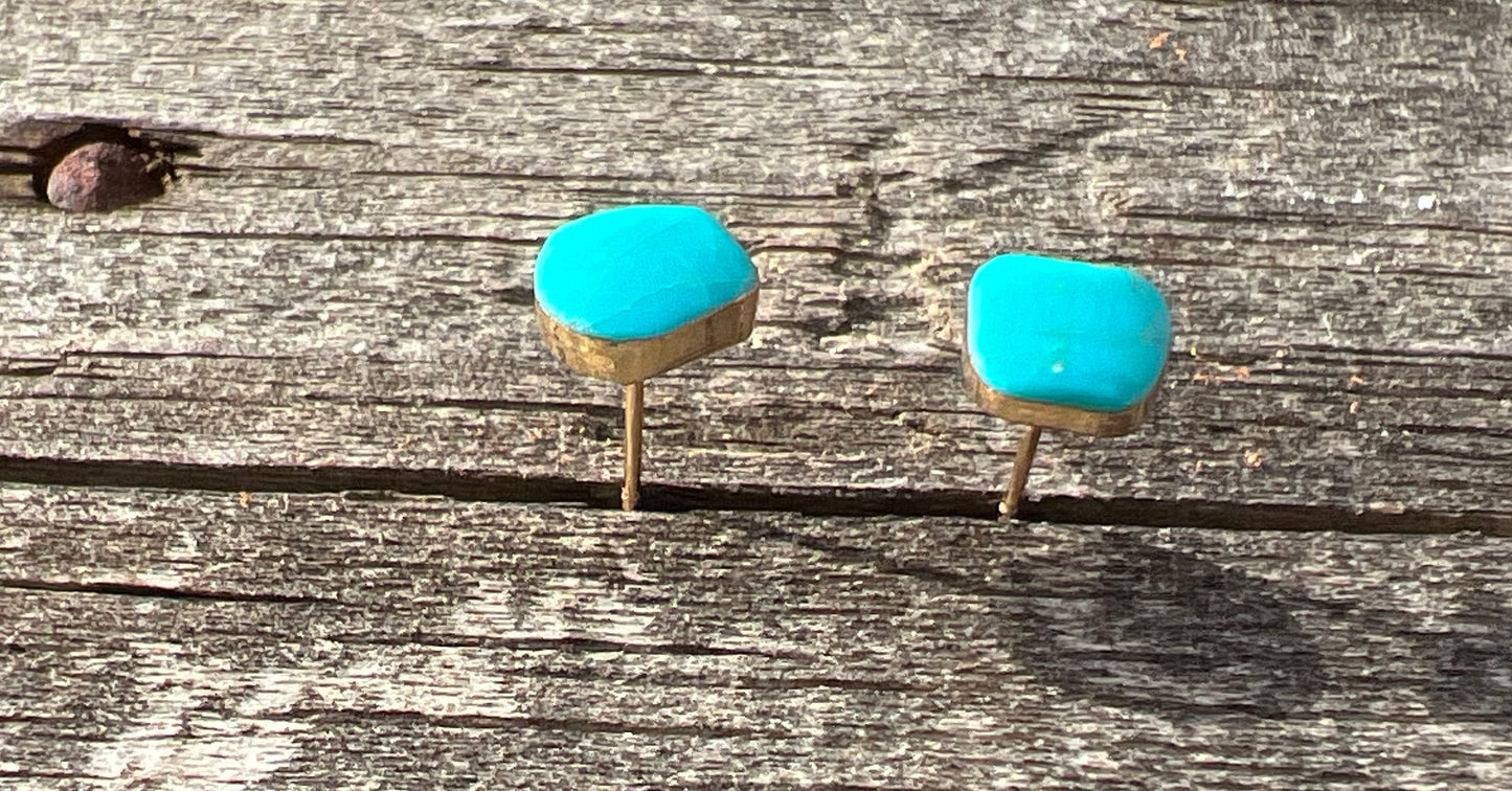 Turquoise Genuine Gemstone 14k Gold Plate Earrings