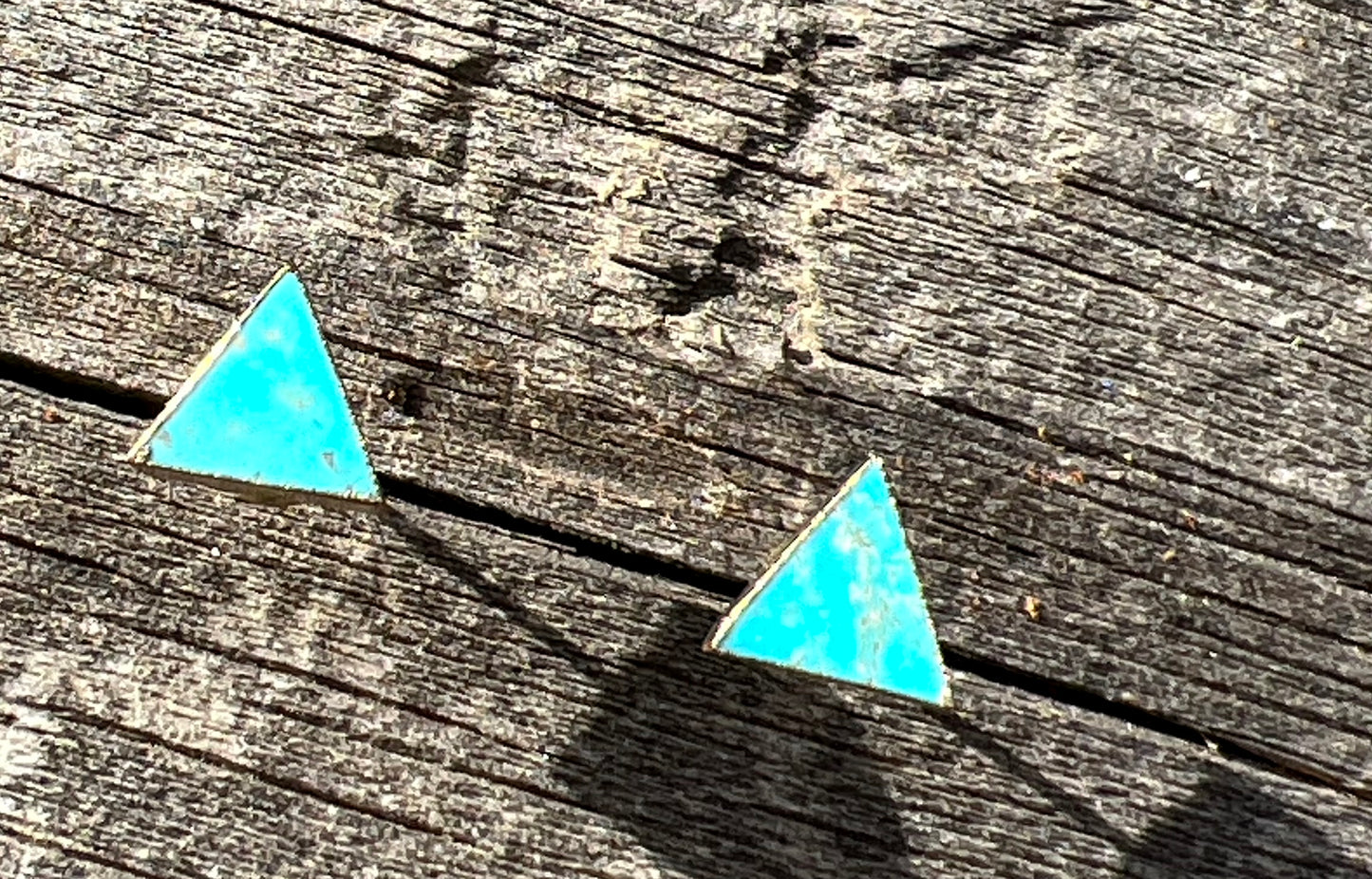 Turquoise Genuine Gemstone Triangle 14k Gold Plate Earrings