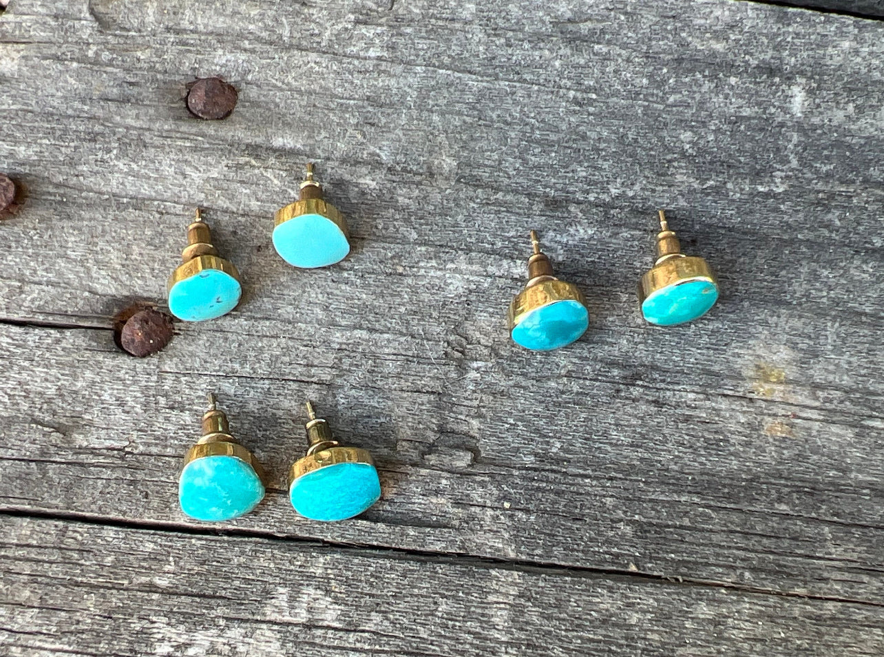 Turquoise Genuine Gemstone 14k Gold Plate Earrings