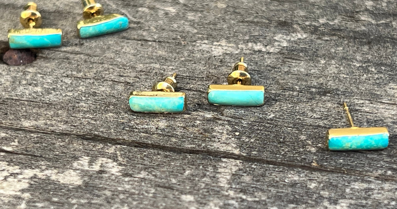 Turquoise Genuine Gemstone Bar 14k Gold Plate Earrings