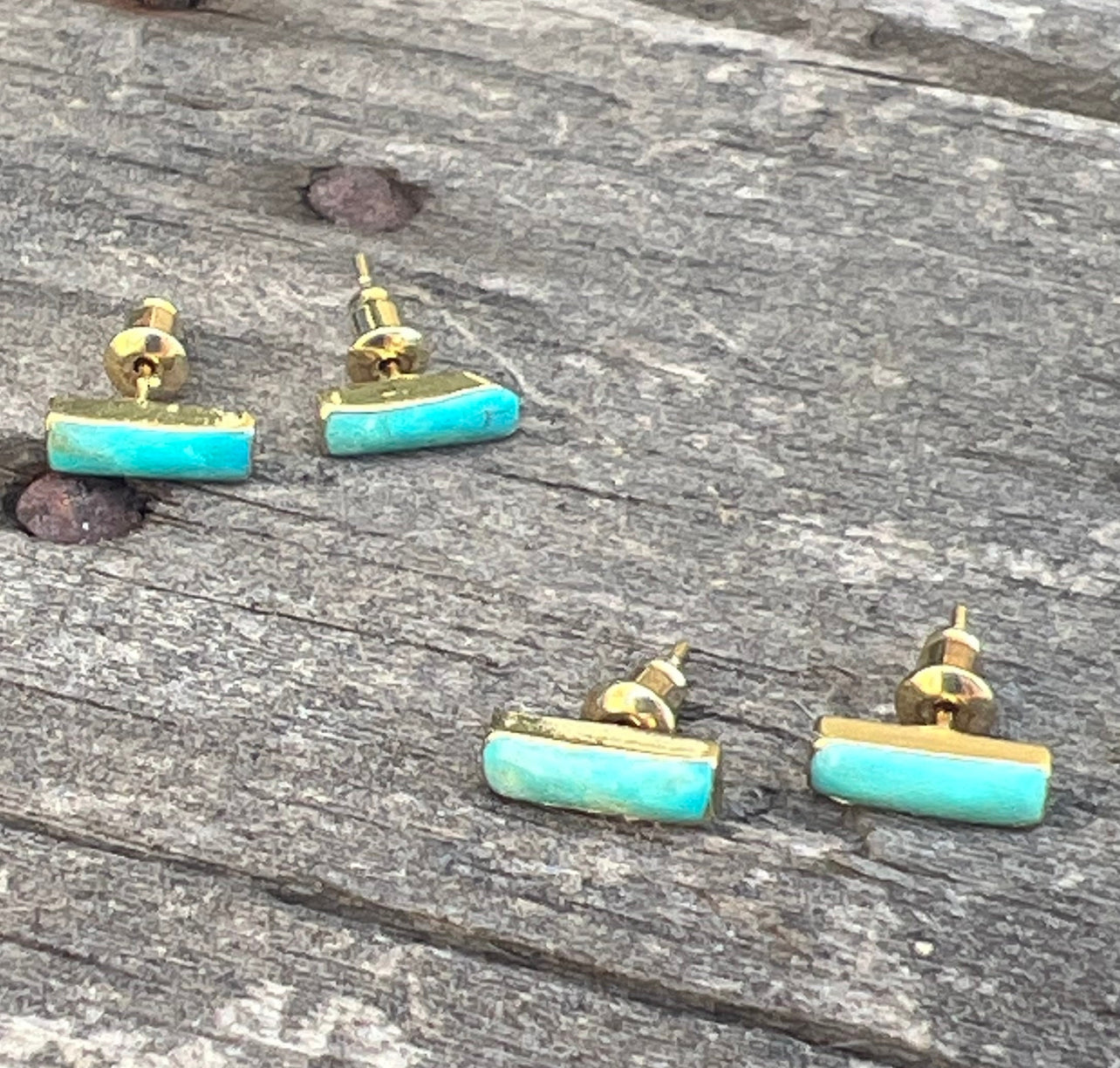 Turquoise Genuine Gemstone Bar 14k Gold Plate Earrings