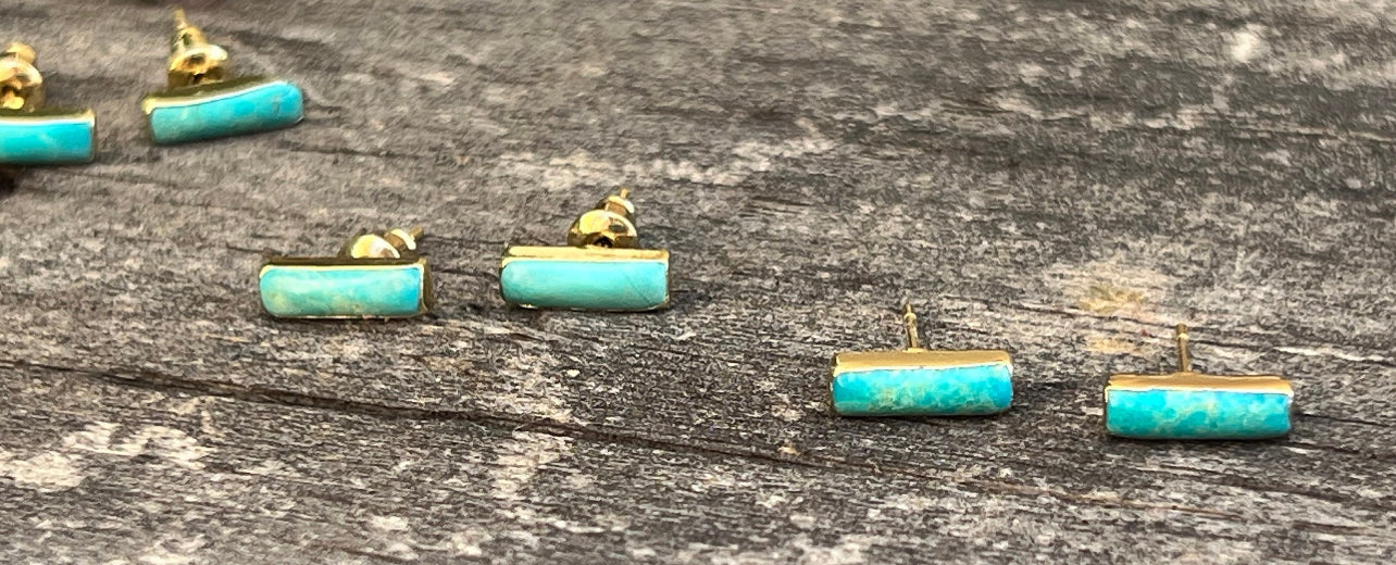 Turquoise Genuine Gemstone Bar 14k Gold Plate Earrings