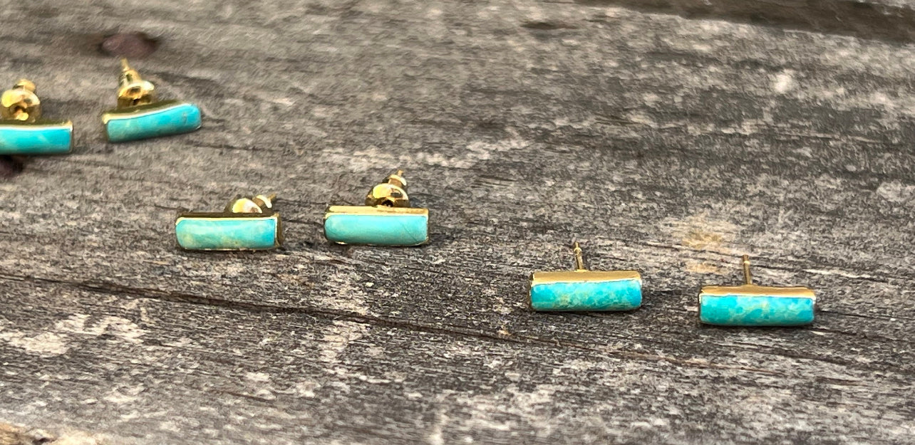 Turquoise Genuine Gemstone Bar 14k Gold Plate Earrings