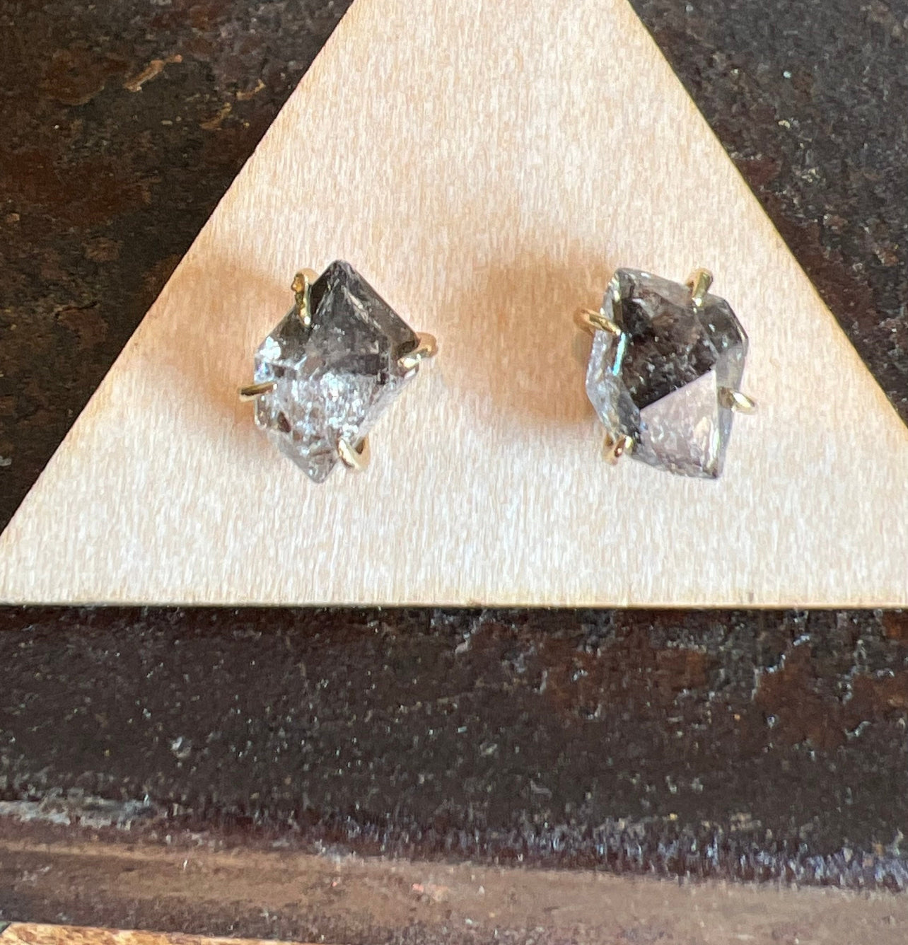 Gemstone Herkimer Diamond 14k Gold Plate Stud Earrings