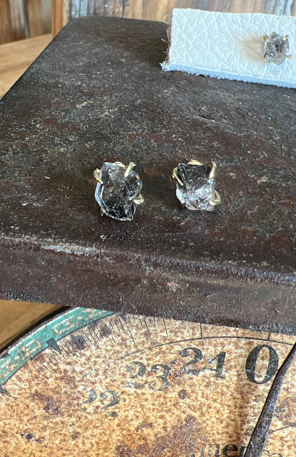 Gemstone Herkimer Diamond 14k Gold Plate Stud Earrings