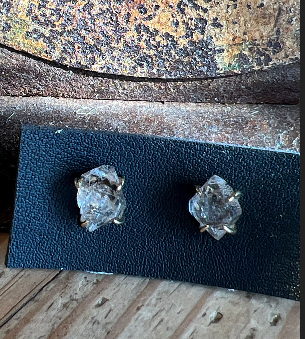 Gemstone Herkimer Diamond 14k Gold Plate Stud Earrings