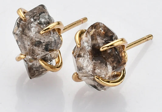 Gemstone Herkimer Diamond 14k Gold Plate Stud Earrings