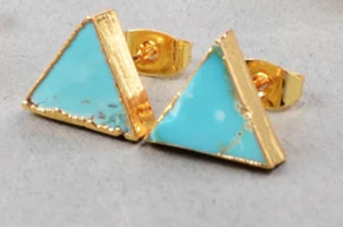 Turquoise Genuine Gemstone Triangle 14k Gold Plate Earrings