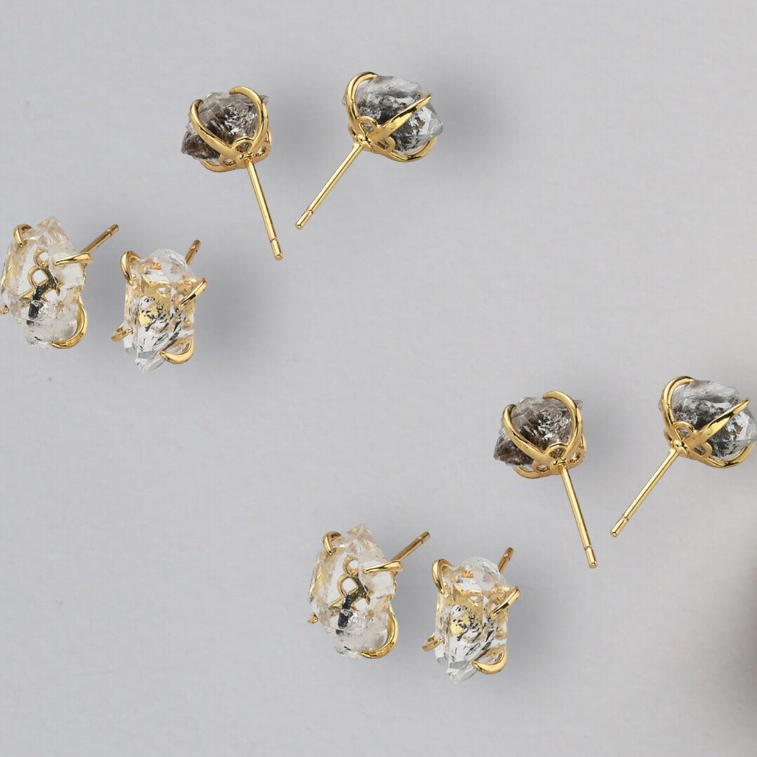 Gemstone Herkimer Diamond 14k Gold Plate Stud Earrings