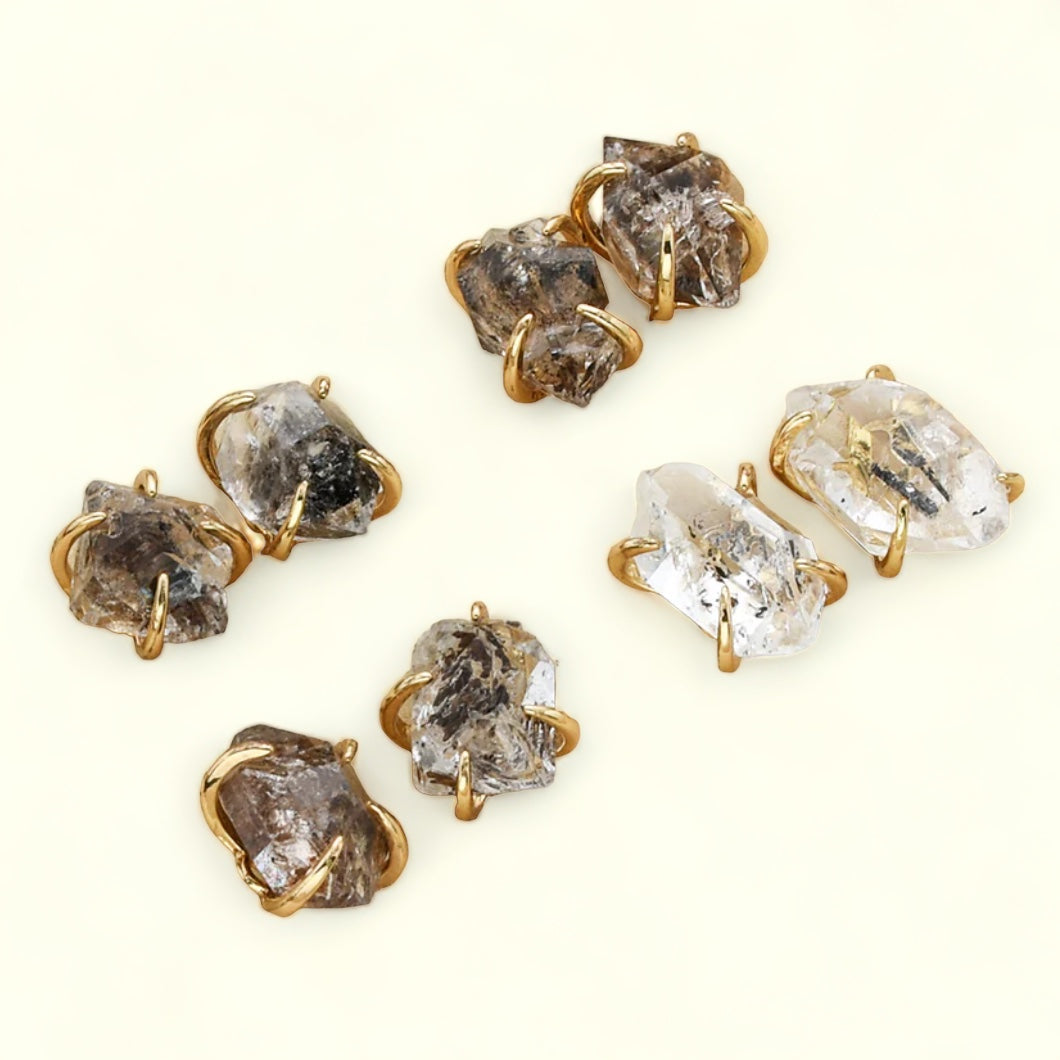 Gemstone Herkimer Diamond 14k Gold Plate Stud Earrings