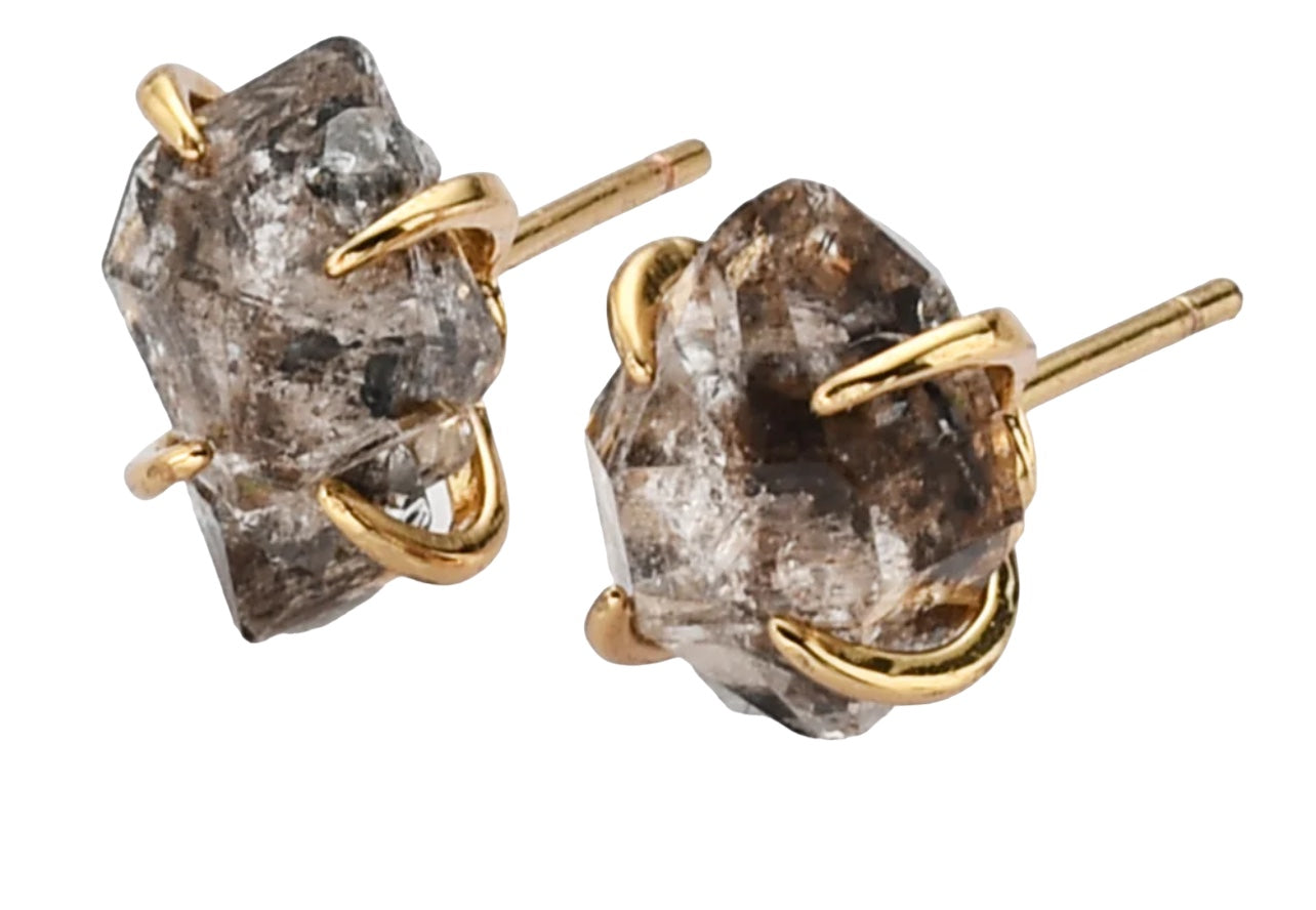 Gemstone Herkimer Diamond 14k Gold Plate Stud Earrings