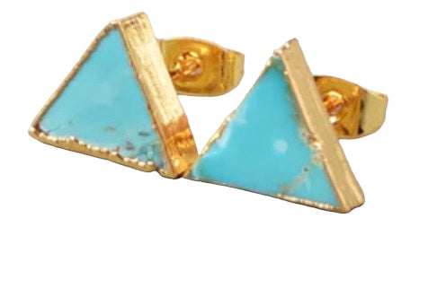 Turquoise Genuine Gemstone Triangle 14k Gold Plate Earrings