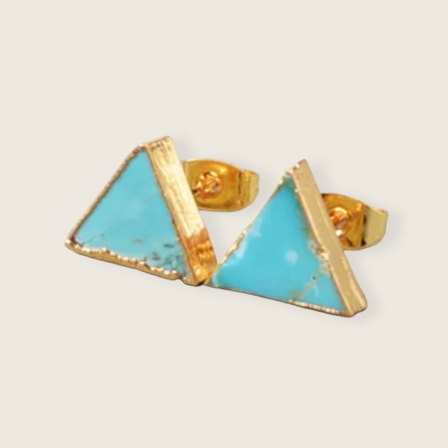 Turquoise Genuine Gemstone Triangle 14k Gold Plate Earrings