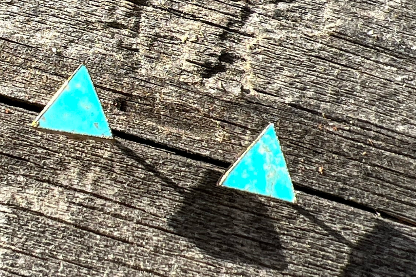 Turquoise Genuine Gemstone Triangle 14k Gold Plate Earrings