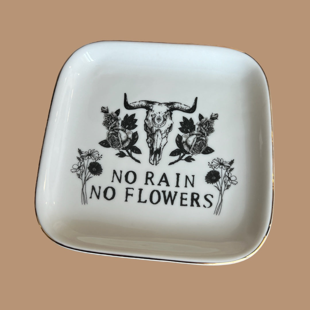 No Rain No Flowers Boho Trinket Dish Jewelry Tray Home Decor