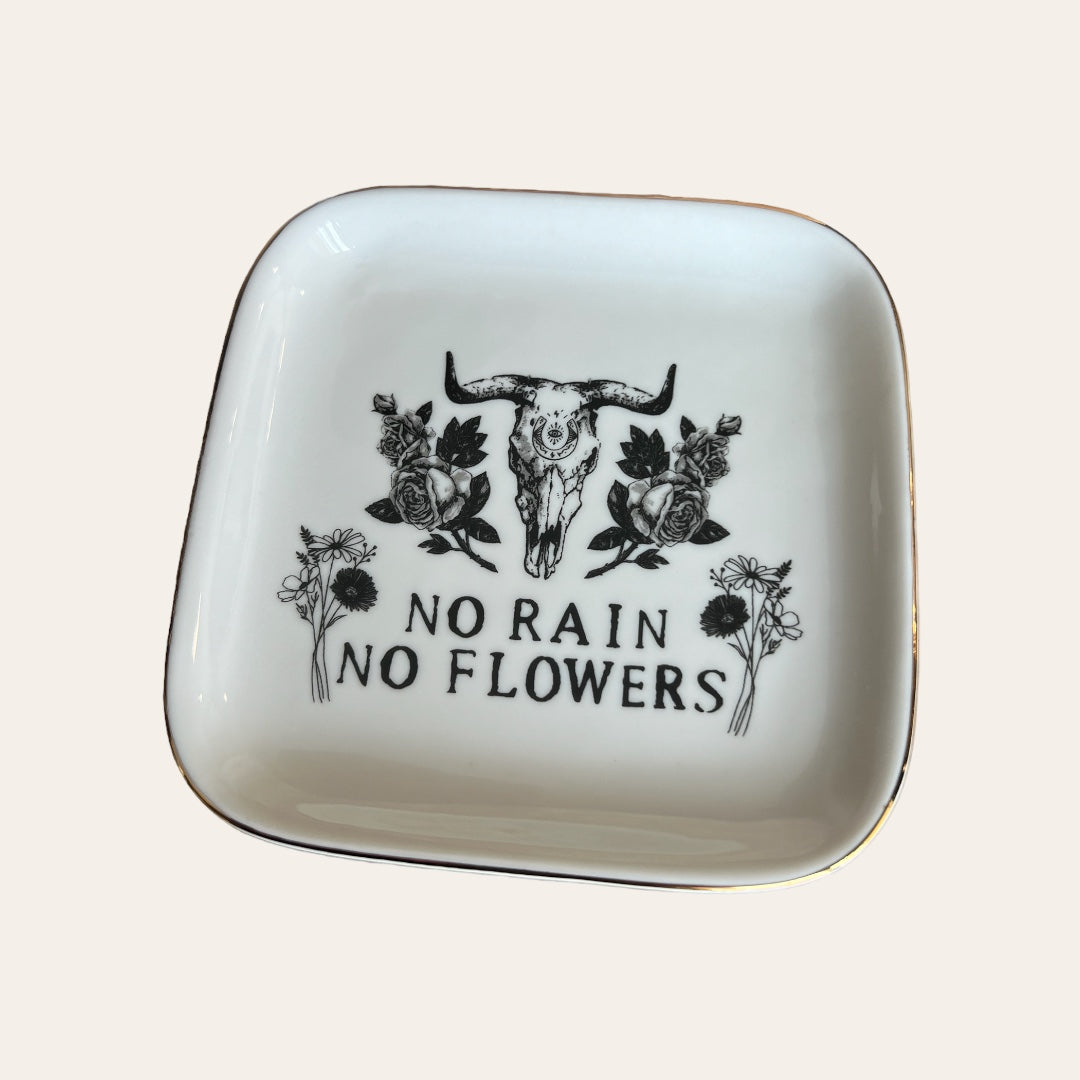 No Rain No Flowers Boho Trinket Dish Jewelry Tray Home Decor