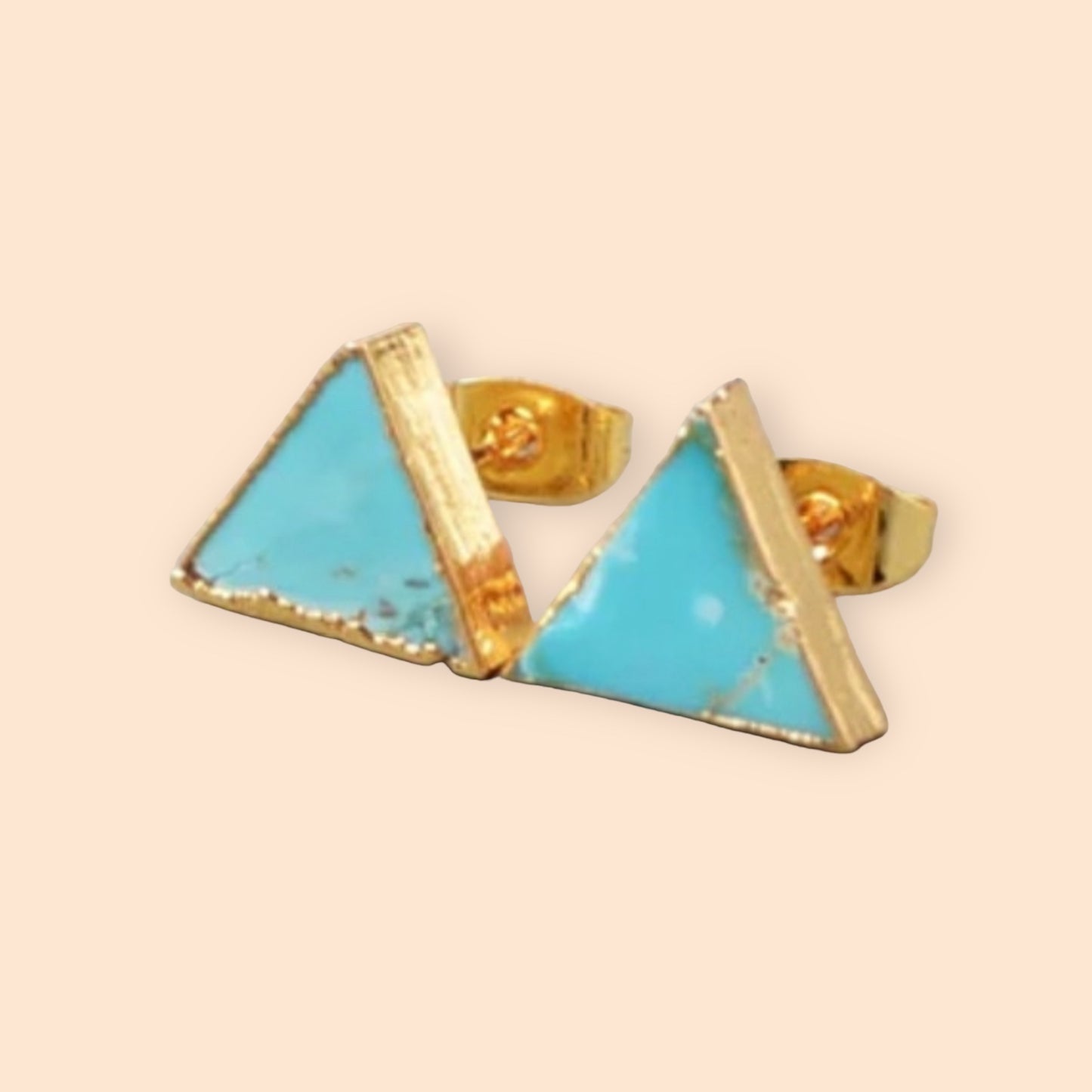 Turquoise Genuine Gemstone Triangle 14k Gold Plate Earrings